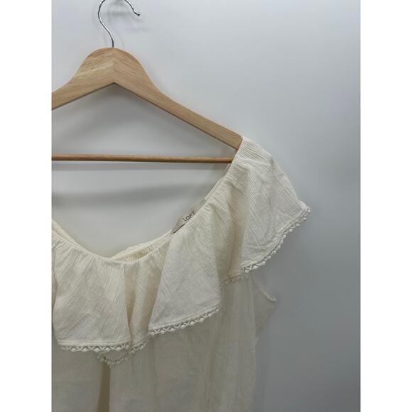 Loft Cream Ruffle Double V Shell Tank Top Blouse Women XL NWT Summer Boho - Picture 4 of 9